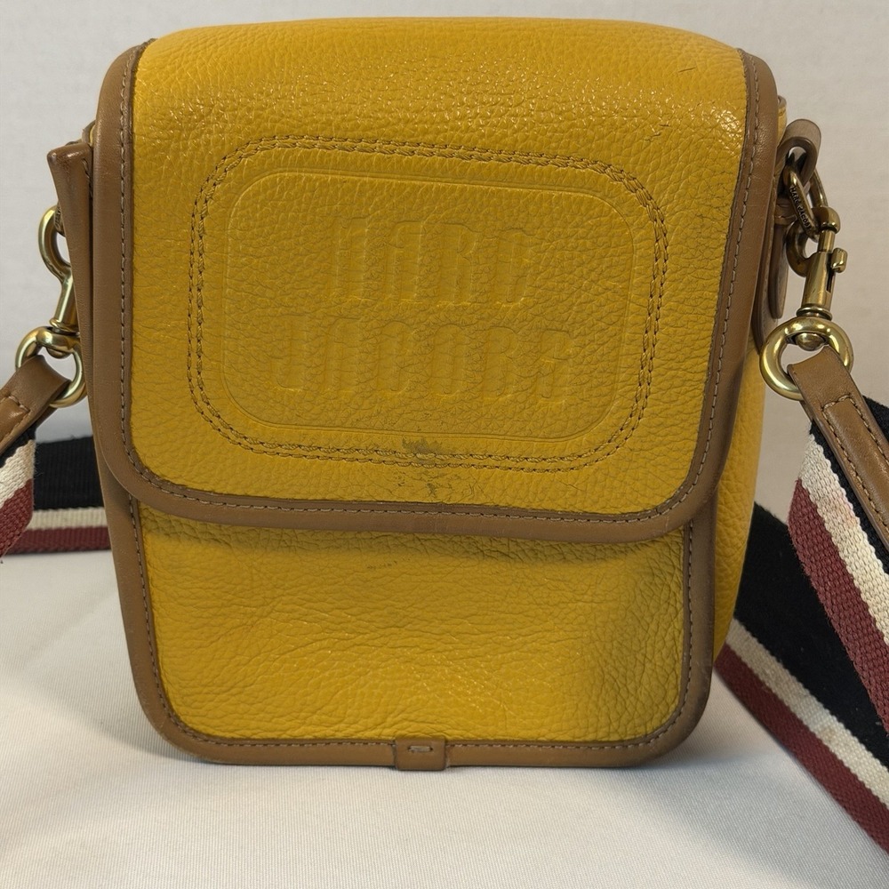 Marc Jacobs Yellow Leather Crossbody Bag Logo Flap Small Messenger PROJECT BAG